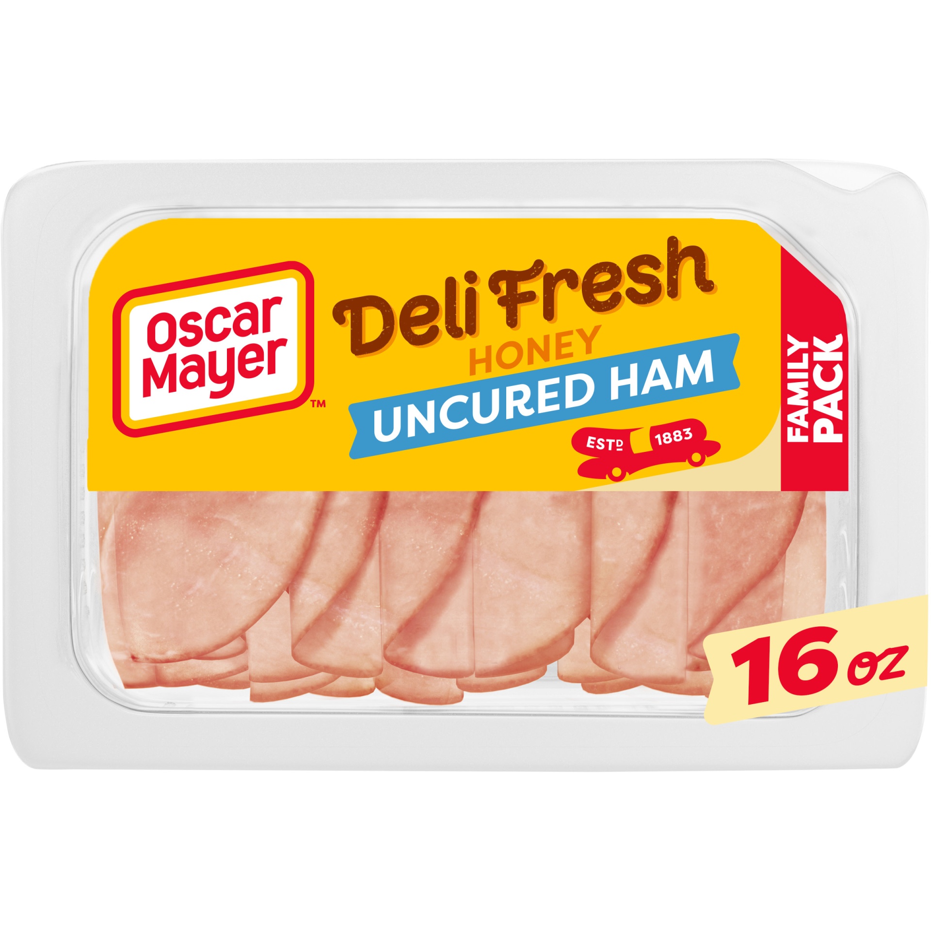 slide 1 of 2, Oscar Mayer Deli Fresh Honey Uncured Ham Sliced Lunch Meat Family Size Tray, 16 oz