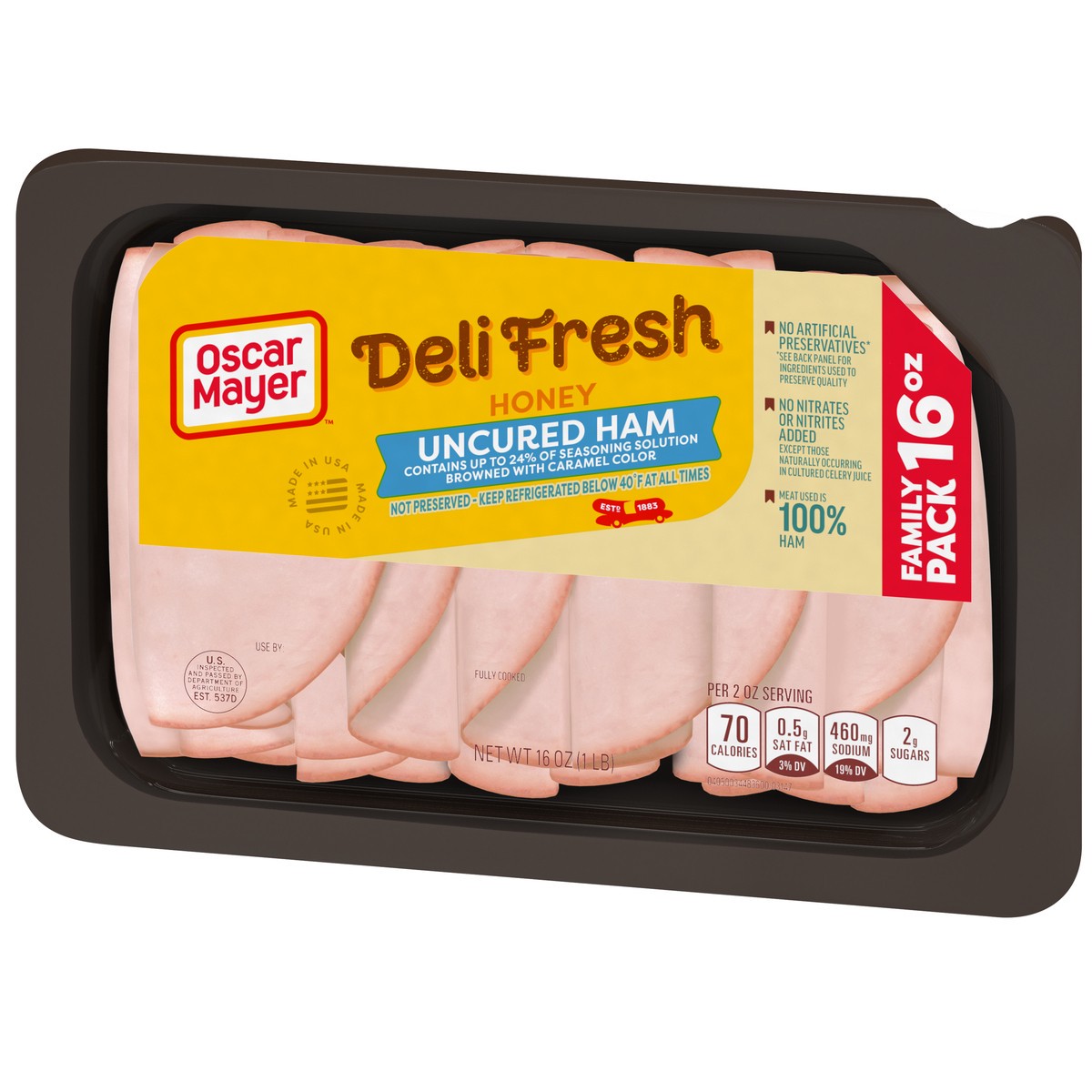 slide 7 of 9, Oscar Mayer Deli Fresh Honey Uncured Ham Sliced Lunch Meat Family Size - 16oz, 16 oz