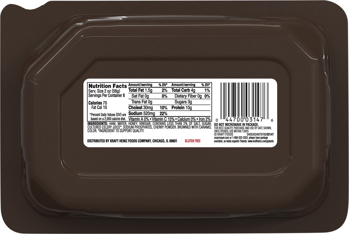 slide 3 of 9, Oscar Mayer Deli Fresh Honey Uncured Ham Sliced Lunch Meat Family Size - 16oz, 16 oz