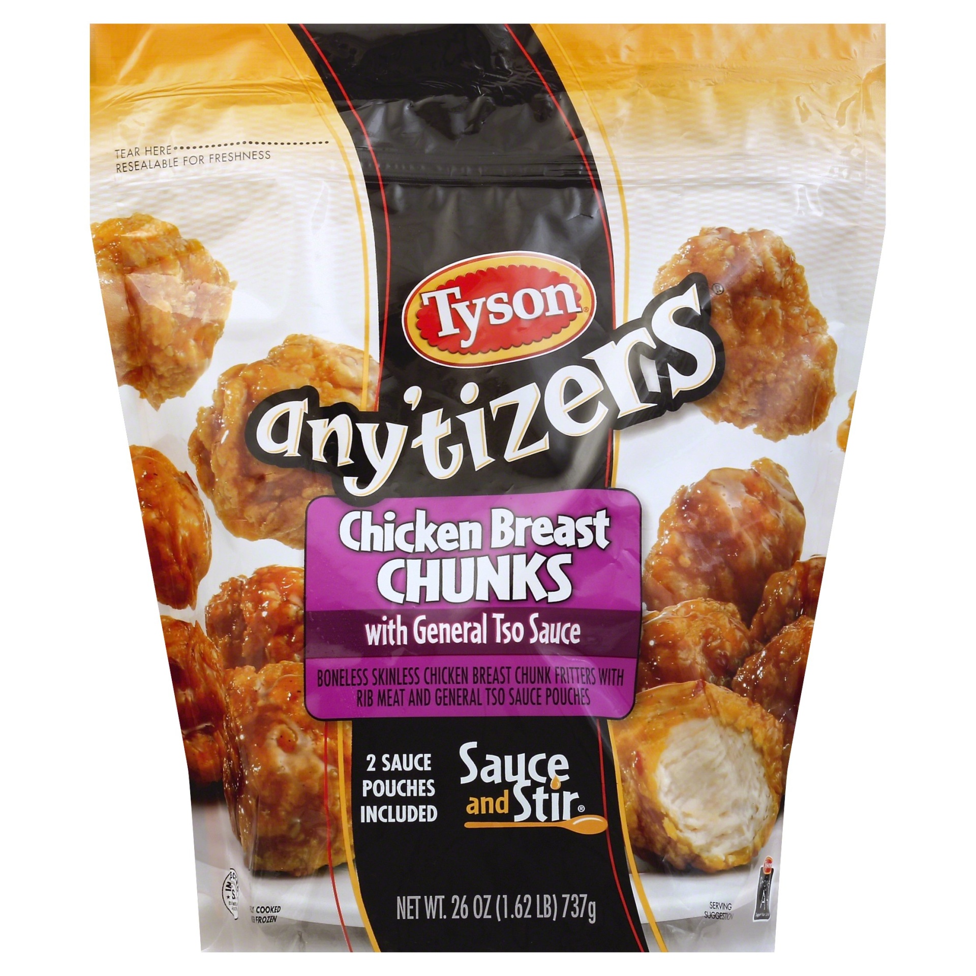 slide 1 of 6, Tyson Any'tizers with General Tso Sauce Chicken Breast Chunks, 26 oz