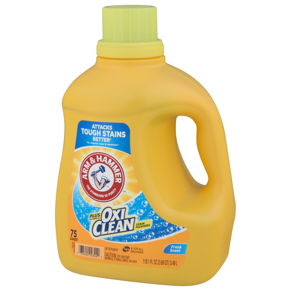 slide 7 of 11, ARM & HAMMER Plus OxiClean Fresh Scent, 75 Loads Liquid Laundry Detergent, 118.1 Fl oz, 122.5 oz