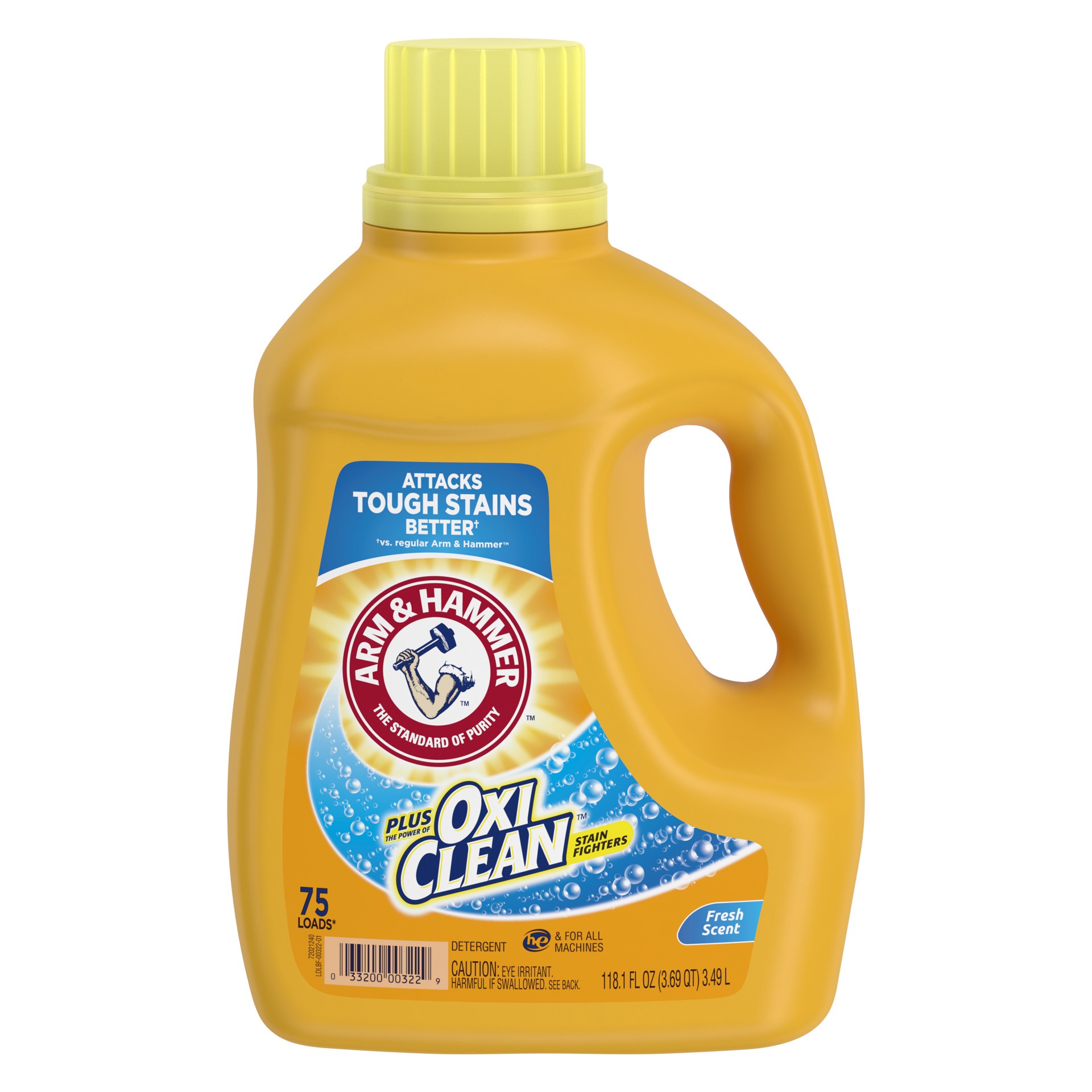 slide 1 of 11, ARM & HAMMER Plus OxiClean Fresh Scent, 75 Loads Liquid Laundry Detergent, 118.1 Fl oz, 122.5 oz