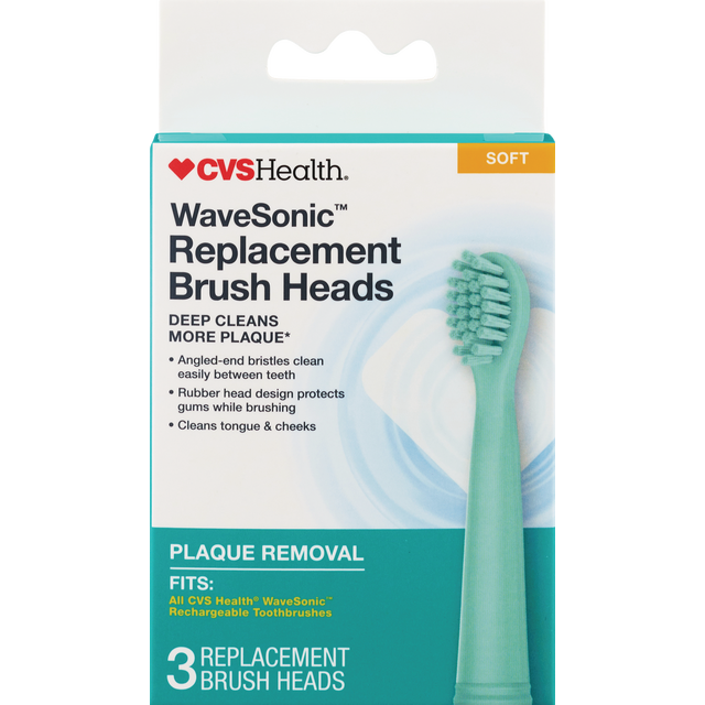 slide 1 of 1, CVS Health Cvs Wave Sonic Rechargeable Brush Head Refill, Mint Green, 3 ct