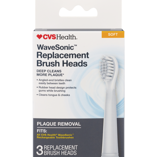 slide 1 of 1, CVS Health Cvs Wave Sonic Rechargeable Brush Head Refill, Gray, 3 Ct, 3 ct