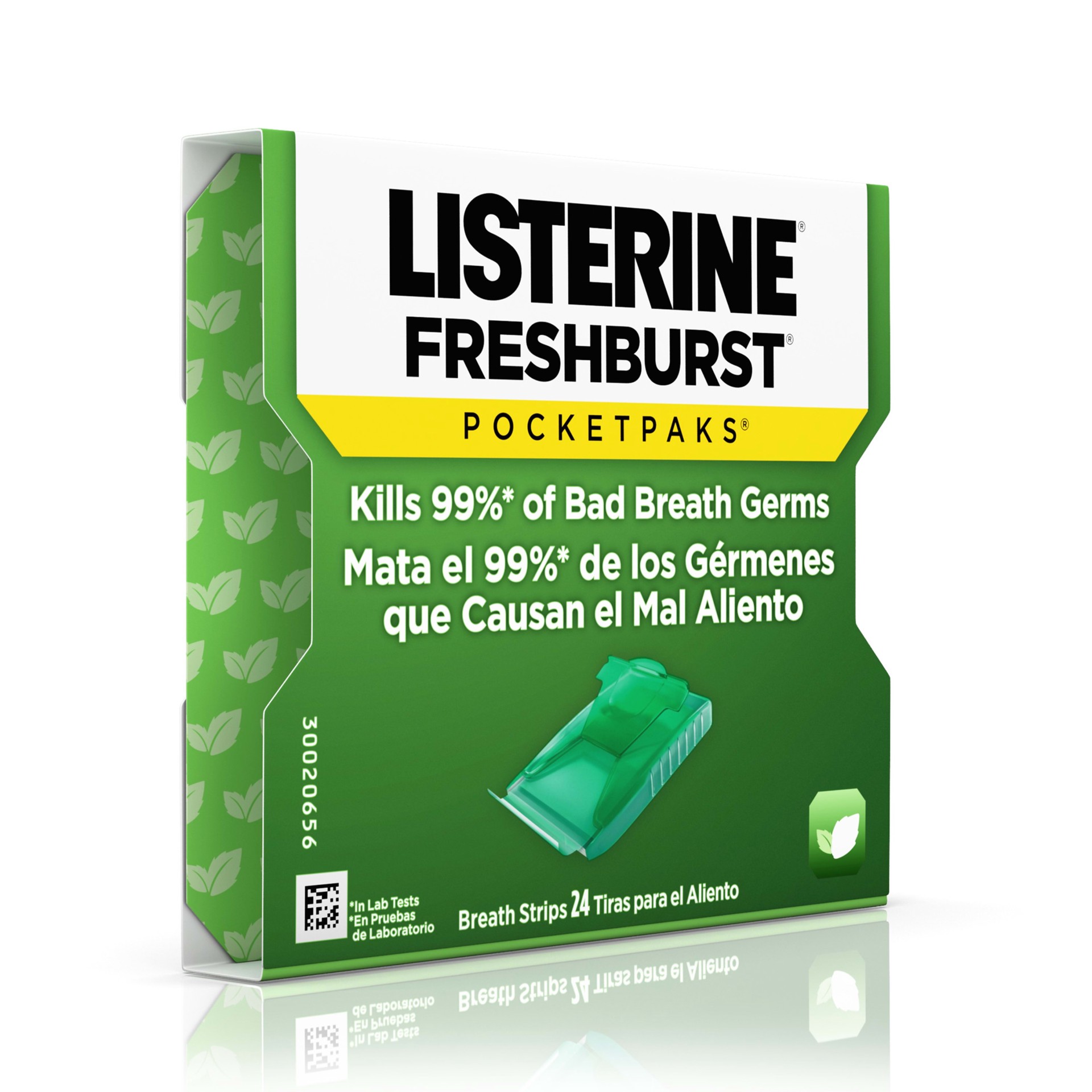 slide 4 of 5, Listerine Freshburst Pocketpaks Portable Breath Strips, Dissolving Breath Freshener Strips Kill 99% of Germs that Cause Bad Breath, Portable for On-the-Go, Minty Flavor, 12 x 24-strips, 24 ct