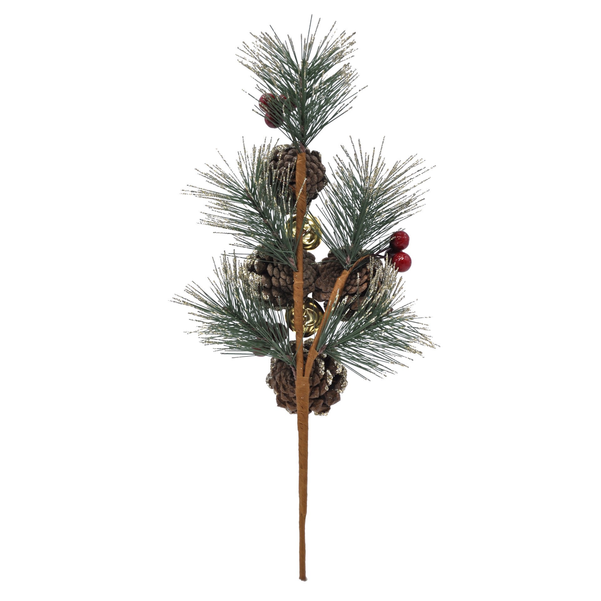 slide 3 of 3, 13" Snowy Pine, Red Berry, Pinecone And Gold Bell Pick By Ashland, 5 in x 5 in x 13 in