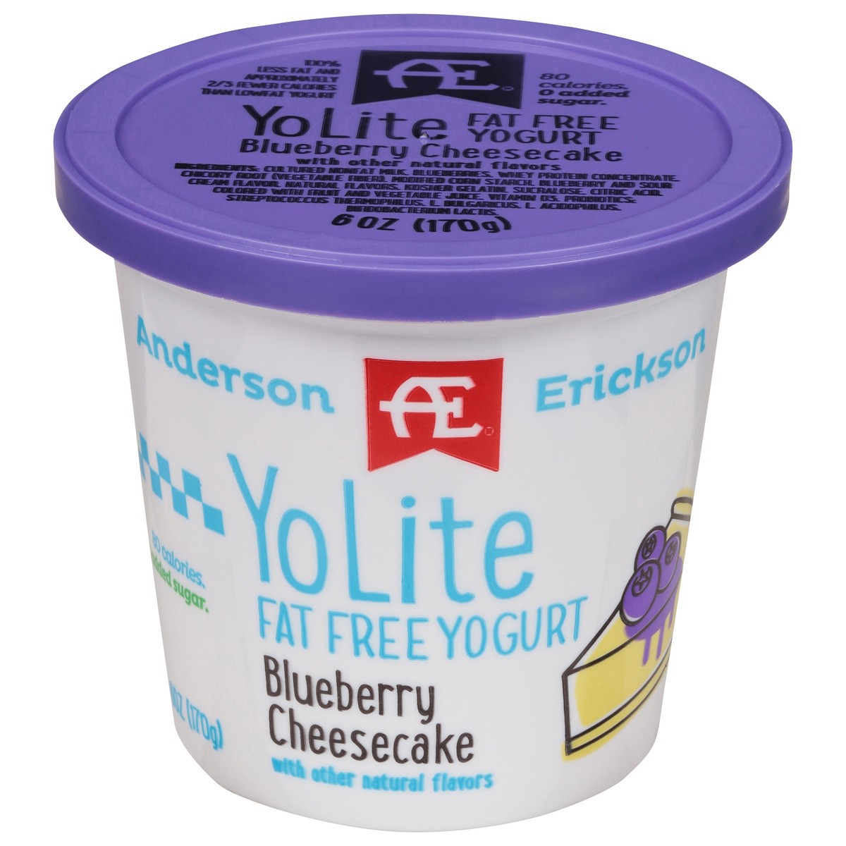 slide 1 of 9, Anderson Erickson Dairy YoLite Fat Free Blueberry Cheesecake Yogurt 6 oz, 6 oz