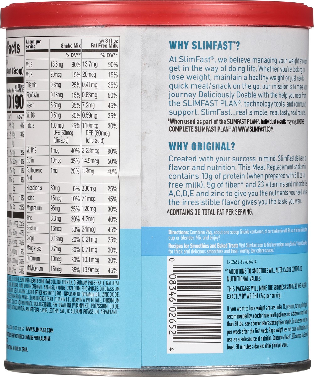 slide 6 of 12, SlimFast Original Creamy Milk Chocolate Meal Replacement Shake Mix 12.83 oz, 12.83 oz