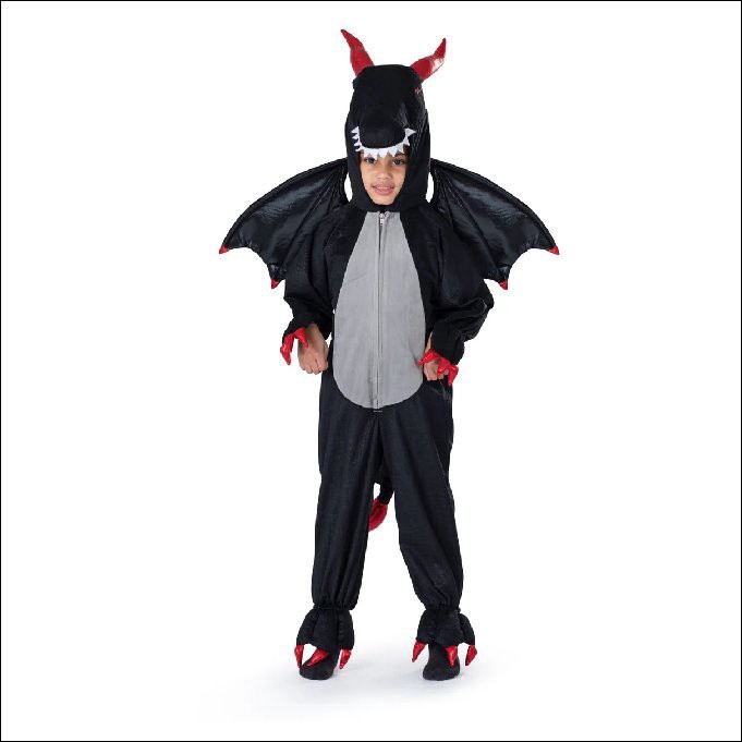 slide 1 of 1, Halloween Costumes Black Dragon - S 4-6 - Includes Jumpsuit With Attached Hood And Claws- Wings, 1 ct