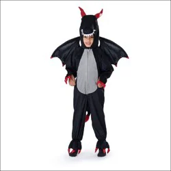 Halloween Costumes Black Dragon - S 4-6 - Includes Jumpsuit With Attached Hood And Claws- Wings