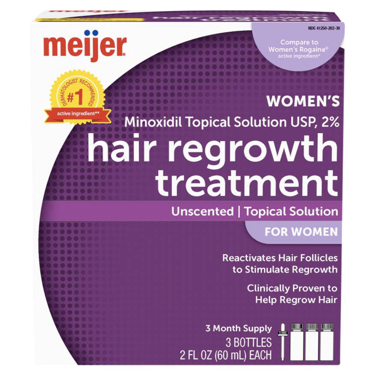 slide 1 of 29, Meijer Hair Regrowth Treatment For Women, Minoxidil Topical Solution, 2 Percent Bottles, 2 oz, 3 ct