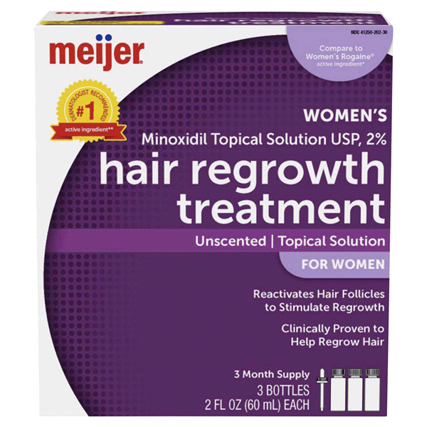 slide 1 of 29, Meijer Hair Regrowth Treatment For Women, Minoxidil Topical Solution, 2 Percent Bottles, 2 oz, 3 ct