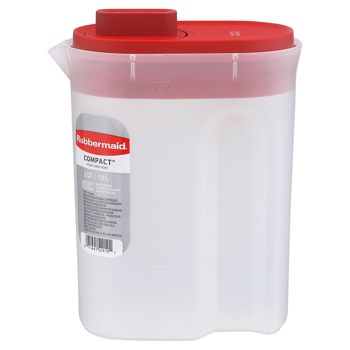 slide 5 of 11, Rubbermaid Compact Pitcher with Premium Lid, Plastic Pitcher with Multifunction Lid, 2 qt