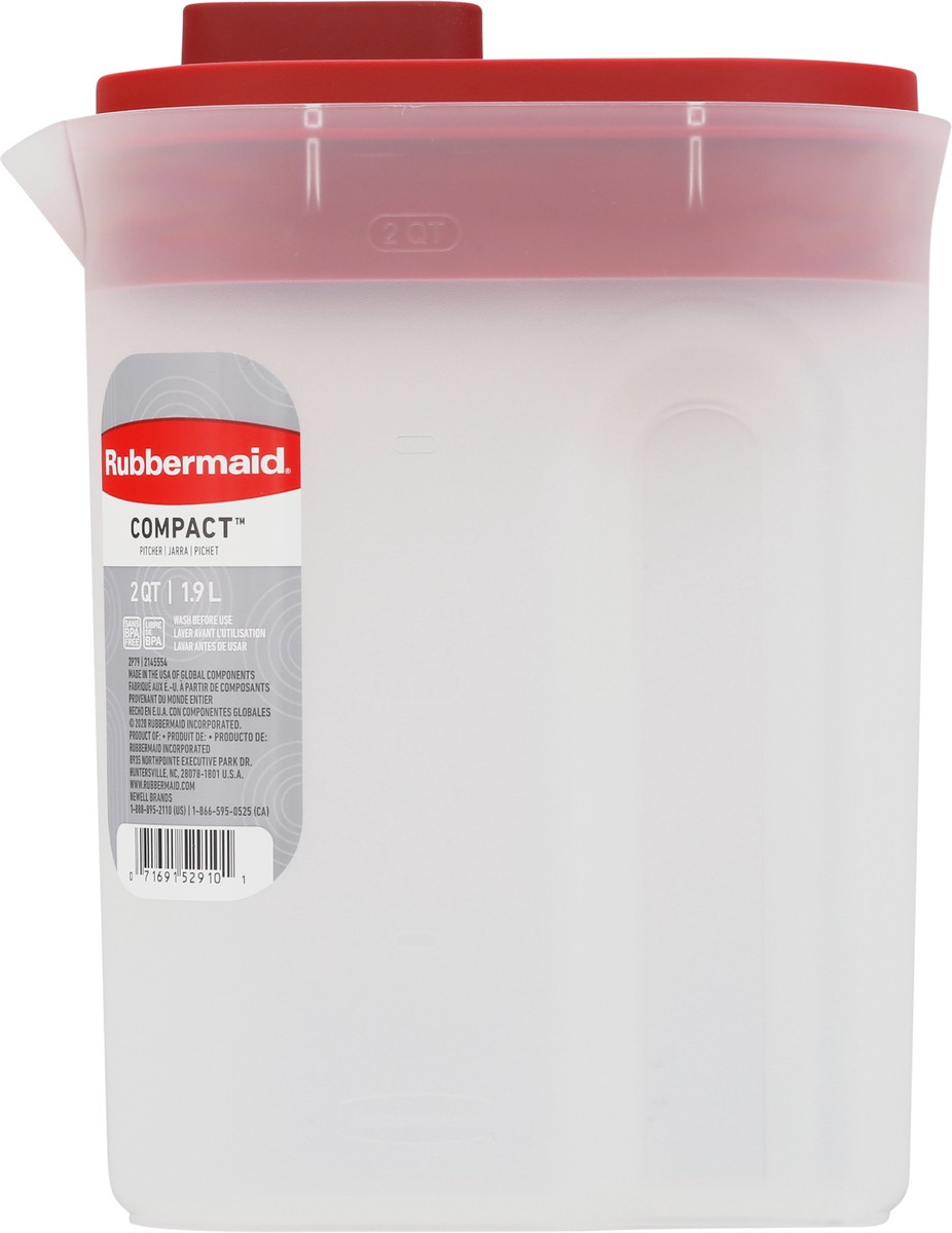 slide 6 of 11, Rubbermaid Compact Pitcher with Premium Lid, Plastic Pitcher with Multifunction Lid, 2 qt