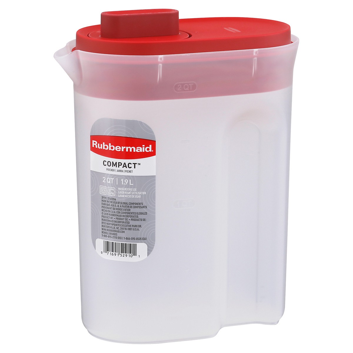 slide 7 of 11, Rubbermaid Compact Pitcher with Premium Lid, Plastic Pitcher with Multifunction Lid, 2 qt