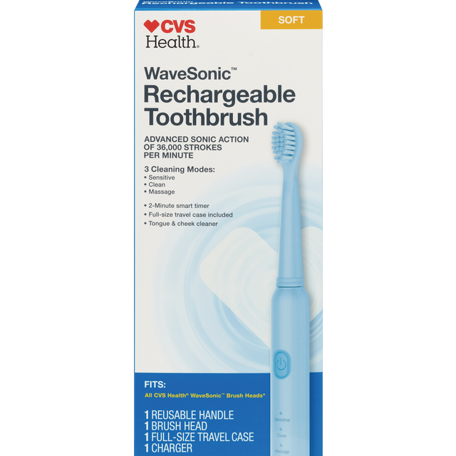 slide 1 of 1, CVS Health Cvs Wave Sonic Rechargeable Toothbrush, Blue, 1 ct