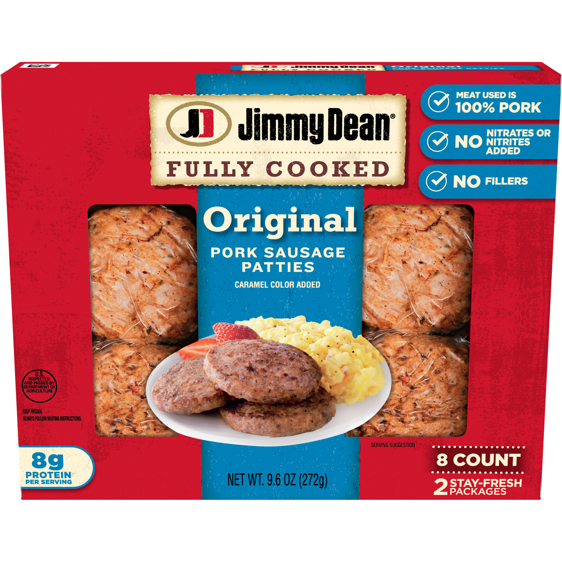 slide 1 of 8, Jimmy Dean Fully Cooked Original Pork Breakfast Sausage Patties, 8 Count, 272.15 g