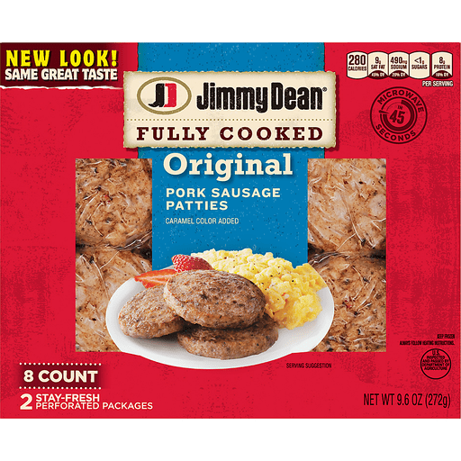 slide 5 of 8, Jimmy Dean Fully Cooked Original Pork Breakfast Sausage Patties, 8 Count, 272.15 g