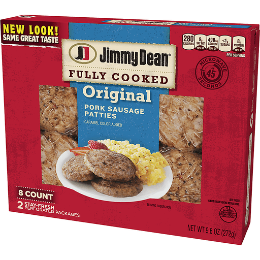 slide 3 of 8, Jimmy Dean Fully Cooked Original Pork Breakfast Sausage Patties, 8 Count, 272.15 g