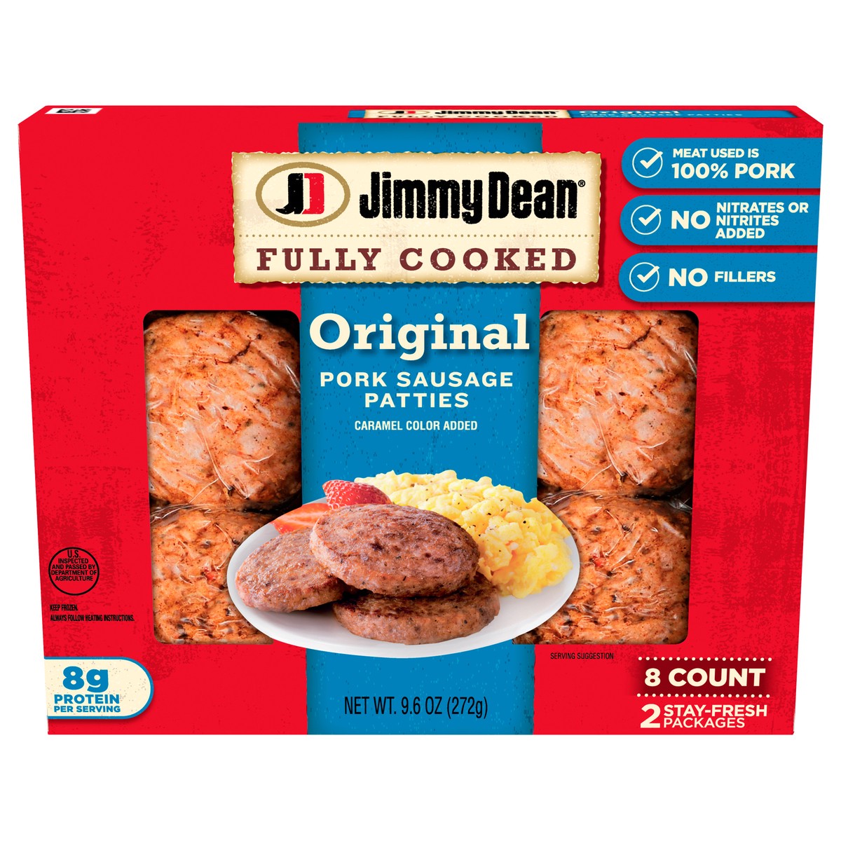 slide 1 of 8, Jimmy Dean Fully Cooked Original Pork Breakfast Sausage Patties, 8 Count, 8 ct