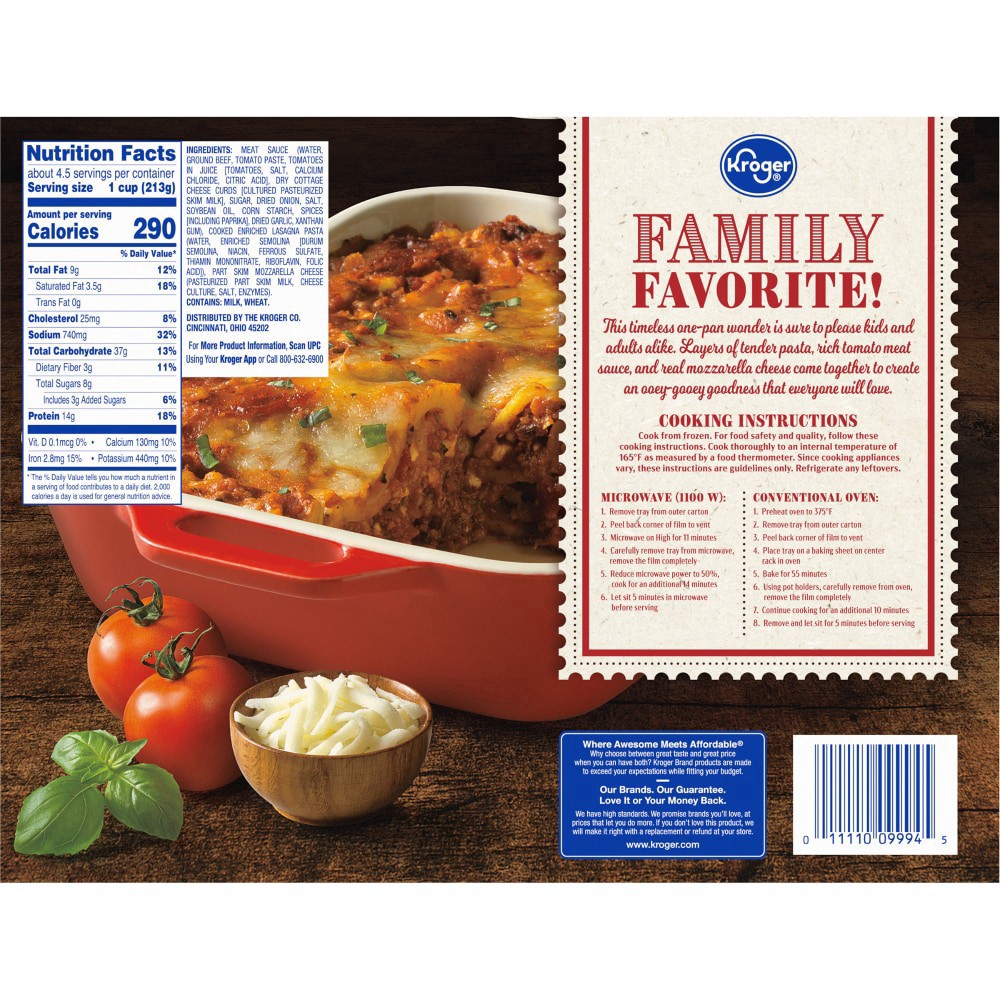 slide 2 of 4, Kroger Meat Lasagna Family Size, 34 oz