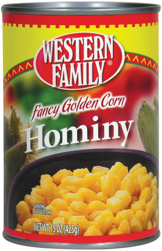 slide 1 of 1, Western Family Fancy Golden Corn Hominy, 15 oz