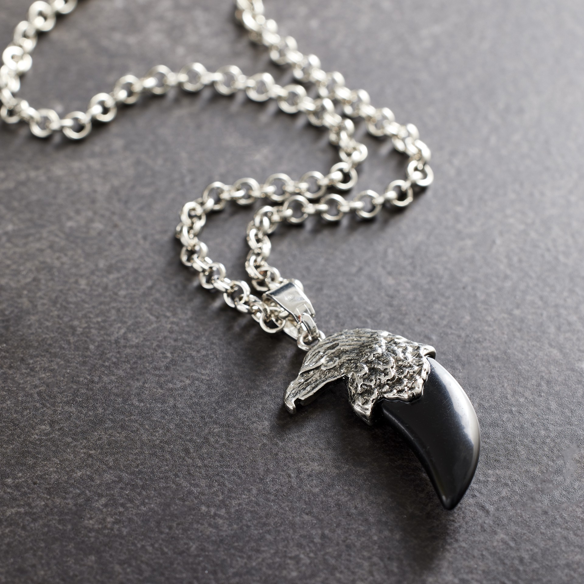 slide 2 of 3, Rhodium & Obsidian Eagle Pendant By Bead Landing, 34mm x19mm