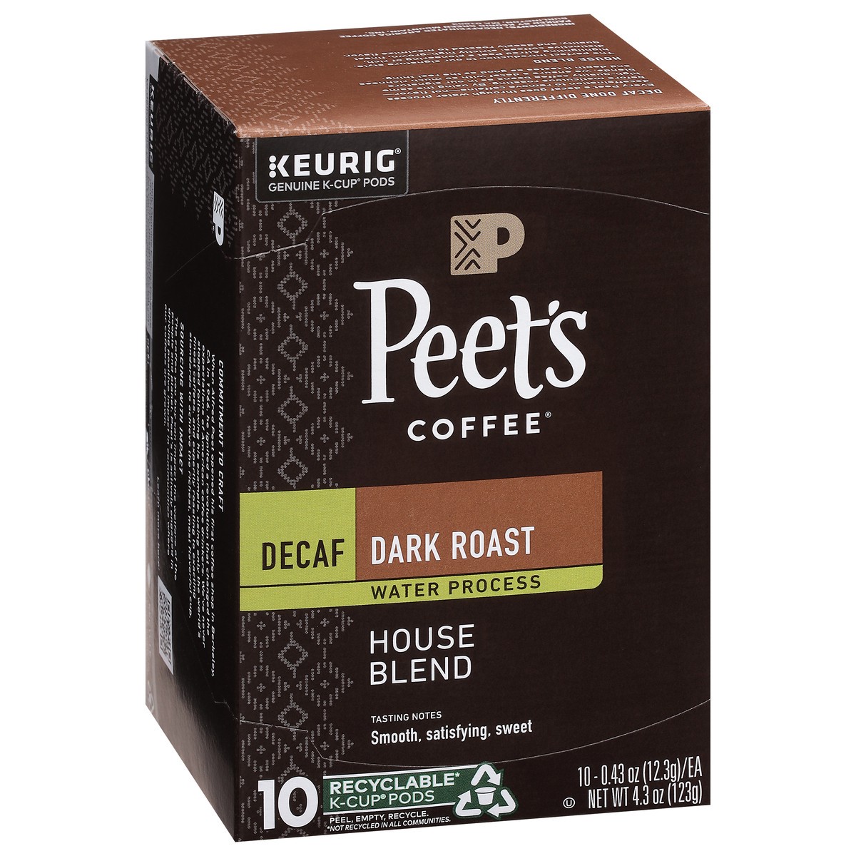 slide 4 of 9, Peet's Coffee, Decaffeinated House Dark Roast K-Cup Coffee Pods - 10ct Carton, 10 ct