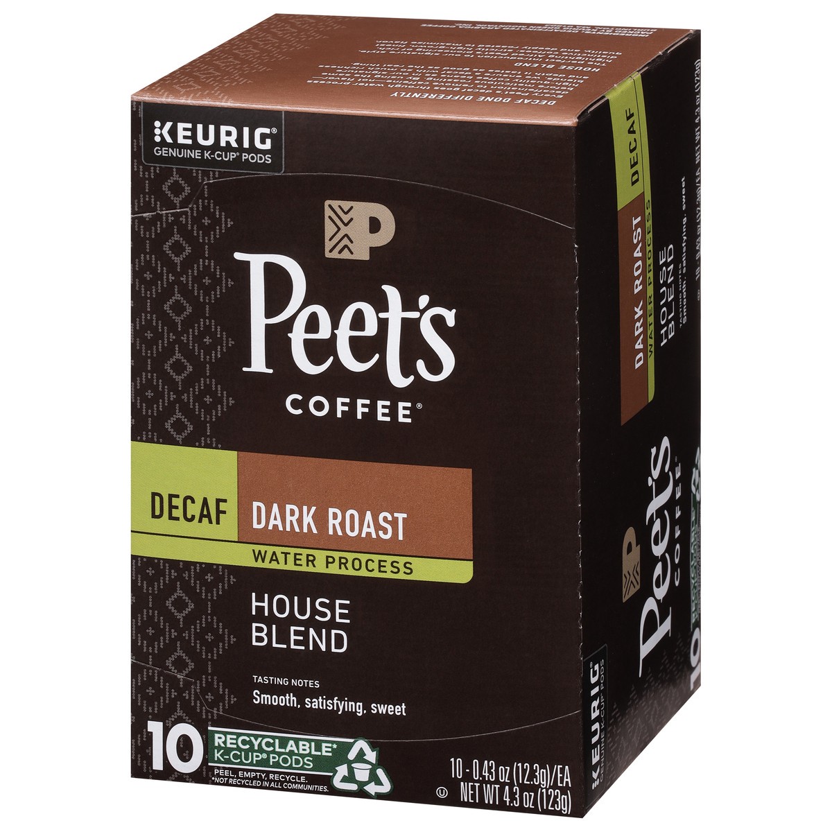 slide 3 of 9, Peet's Coffee, Decaffeinated House Dark Roast K-Cup Coffee Pods - 10ct Carton, 10 ct