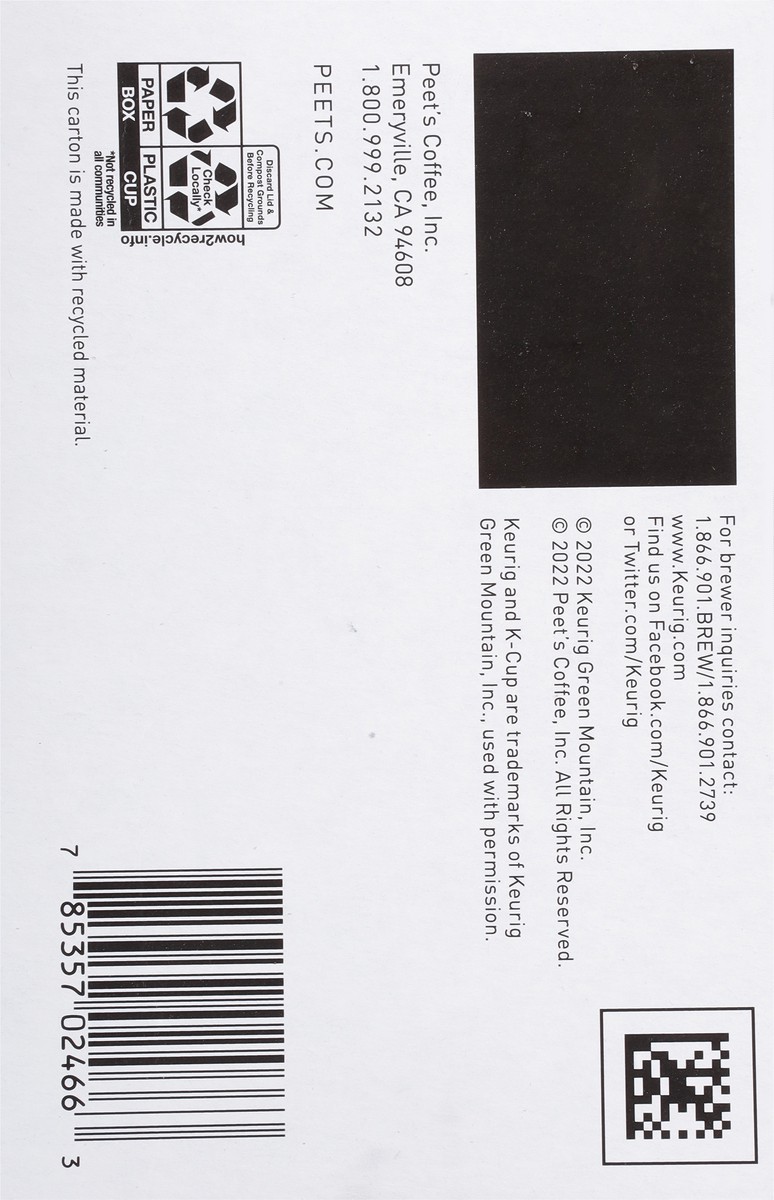 slide 2 of 9, Peet's Coffee, Decaffeinated House Dark Roast K-Cup Coffee Pods - 10ct Carton, 10 ct