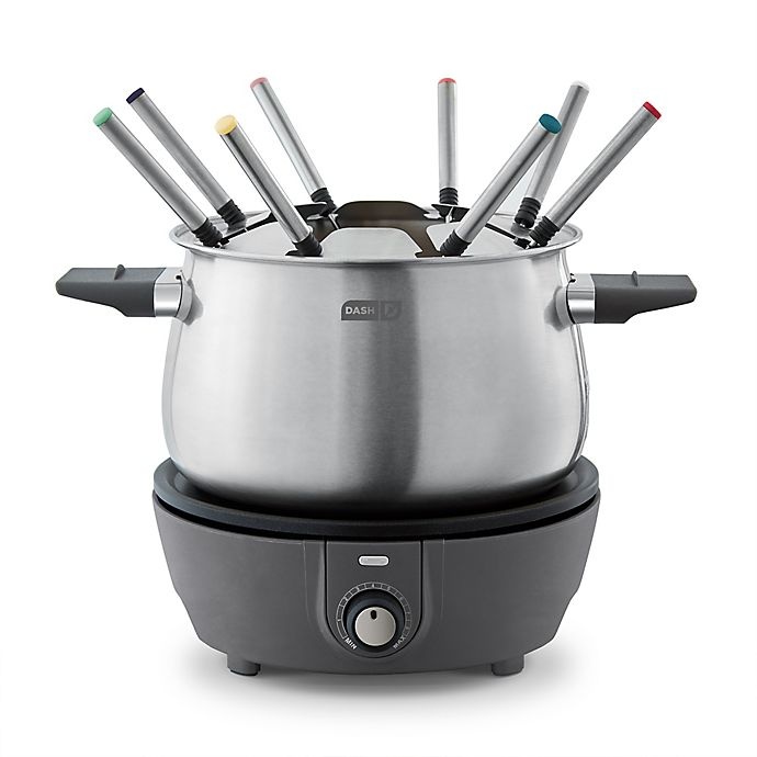 slide 1 of 5, Dash Deluxe Fondue Maker Set - Grey, 3 qt