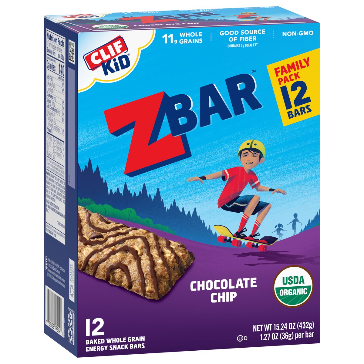 slide 9 of 9, Zbar - Chocolate Chip - Soft-Baked Energy Snack Bars - Non-GMO - 12g Whole Grains - USDA Organic Granola Bars (12 Pack), 12 ct