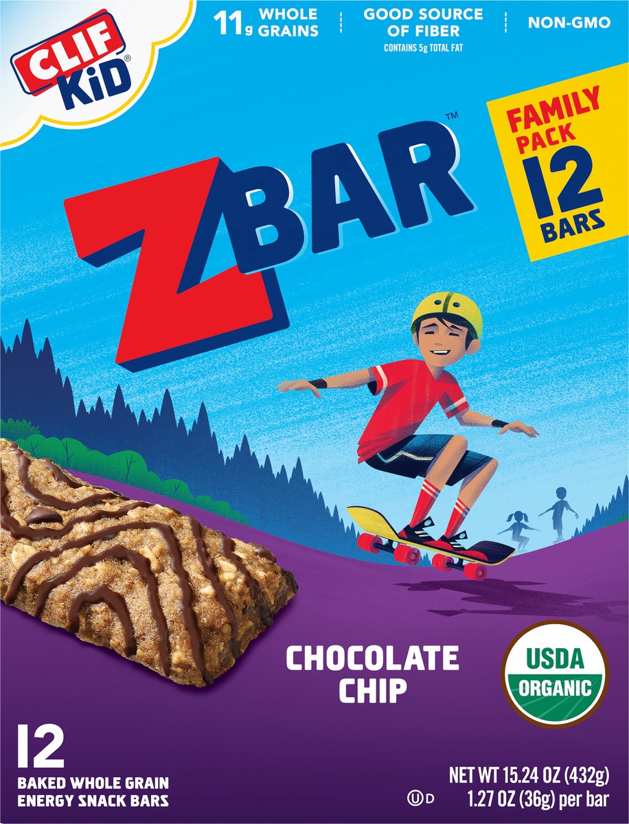 slide 6 of 9, Zbar - Chocolate Chip - Soft-Baked Energy Snack Bars - Non-GMO - 12g Whole Grains - USDA Organic Granola Bars (12 Pack), 12 ct