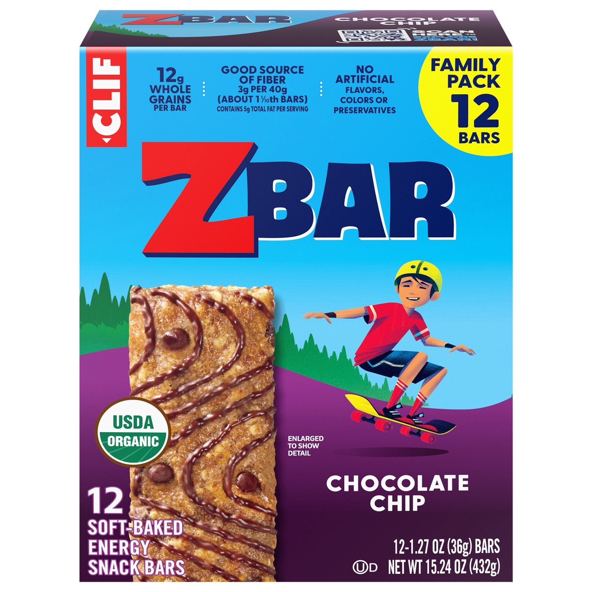 slide 1 of 9, Zbar - Chocolate Chip - Soft-Baked Energy Snack Bars - Non-GMO - 12g Whole Grains - USDA Organic Granola Bars (12 Pack), 12 ct