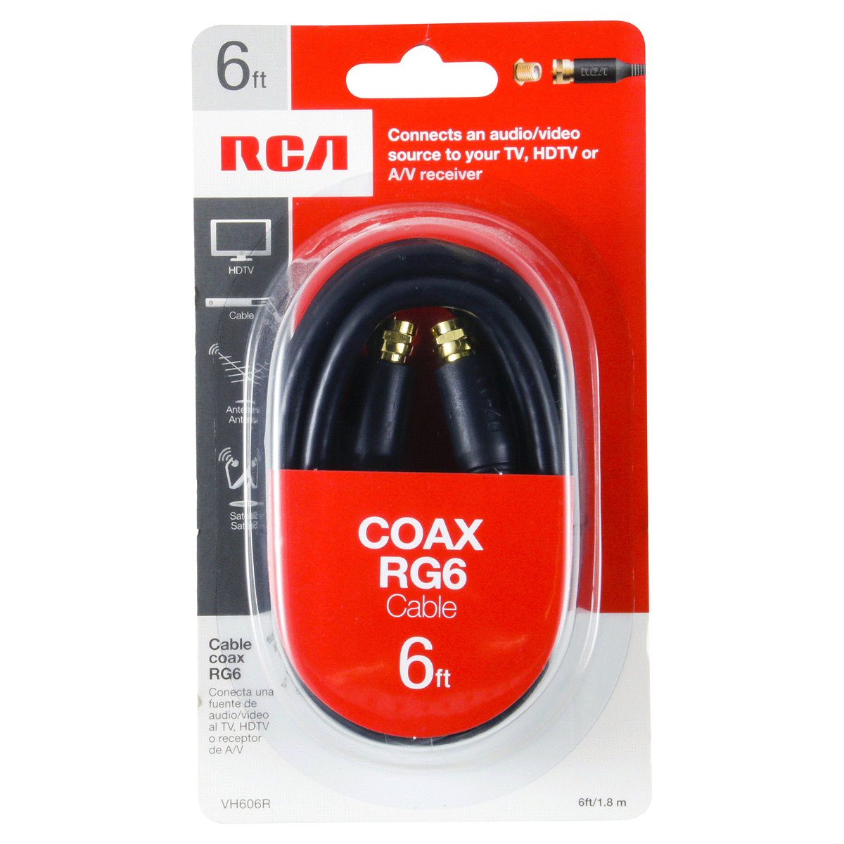 slide 1 of 2, RCA Coaxial Cable, 6 ft