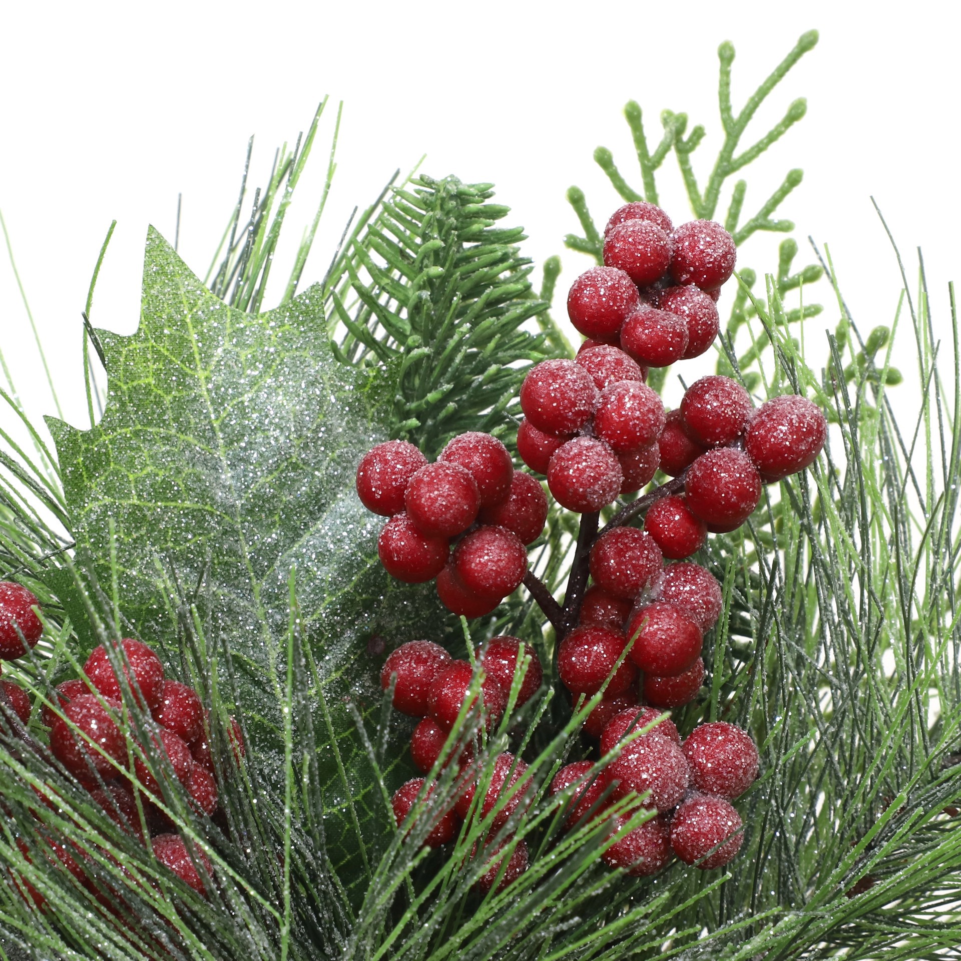 slide 3 of 3, 9.5" Glitter Pine, Cedar, Holly & Red Berry Arrangement In Black Metal Pot By Ashland, 9.5 in