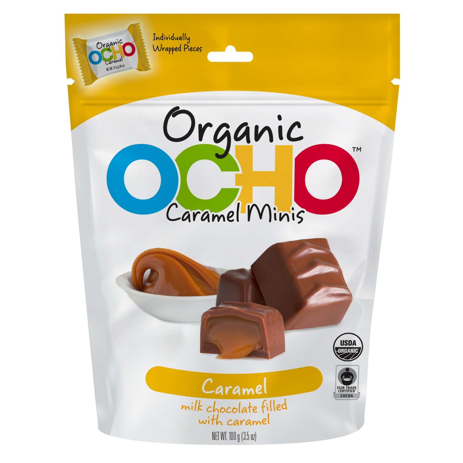 slide 1 of 1, OCHO Organic Milk Chocolate Caramel Minis, 3.5 oz