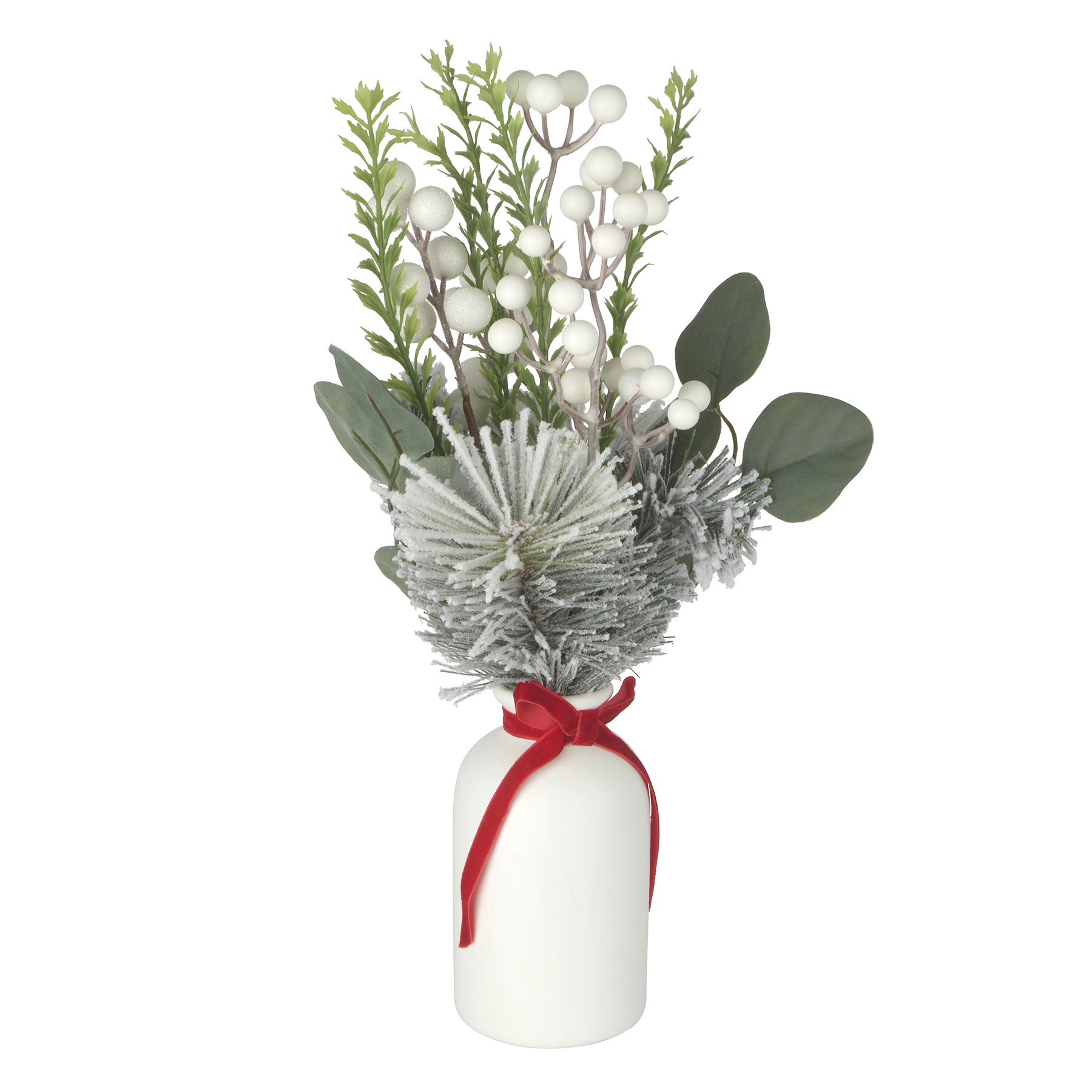 slide 2 of 2, 16.25" Snowy Greenery & White Berry Arrangement In White Ceramic Vase By Ashland, 10.25 in x 8.25 in x 16.25 in