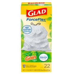 Glad ForceFlex Tall Kitchen Drawstring Trash BagsGain Scent with Febreze