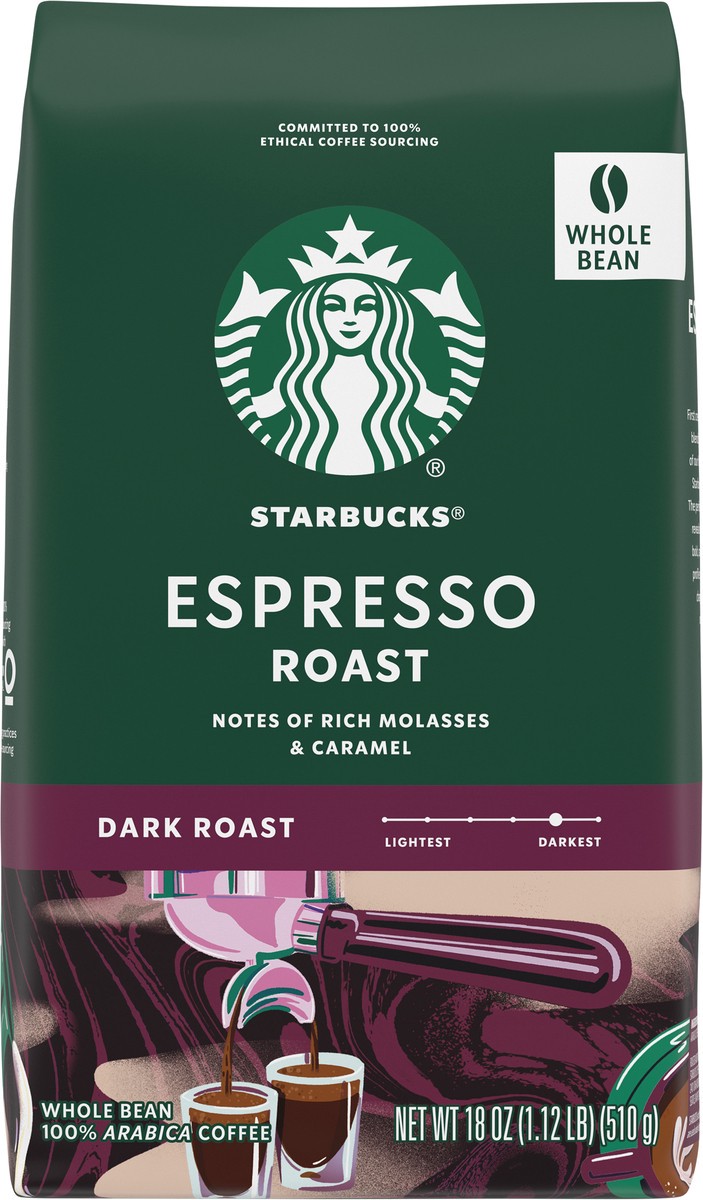 slide 4 of 13, Starbucks Whole Bean Coffee, Dark Roast Coffee, Espresso Roast, 100% Arabica, 1 bag (18 oz), 18 oz