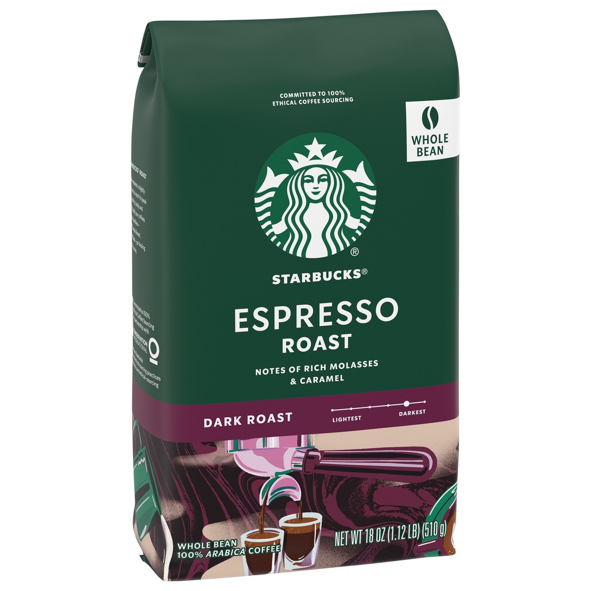 slide 3 of 13, Starbucks Whole Bean Coffee, Dark Roast Coffee, Espresso Roast, 100% Arabica, 1 bag (18 oz), 18 oz