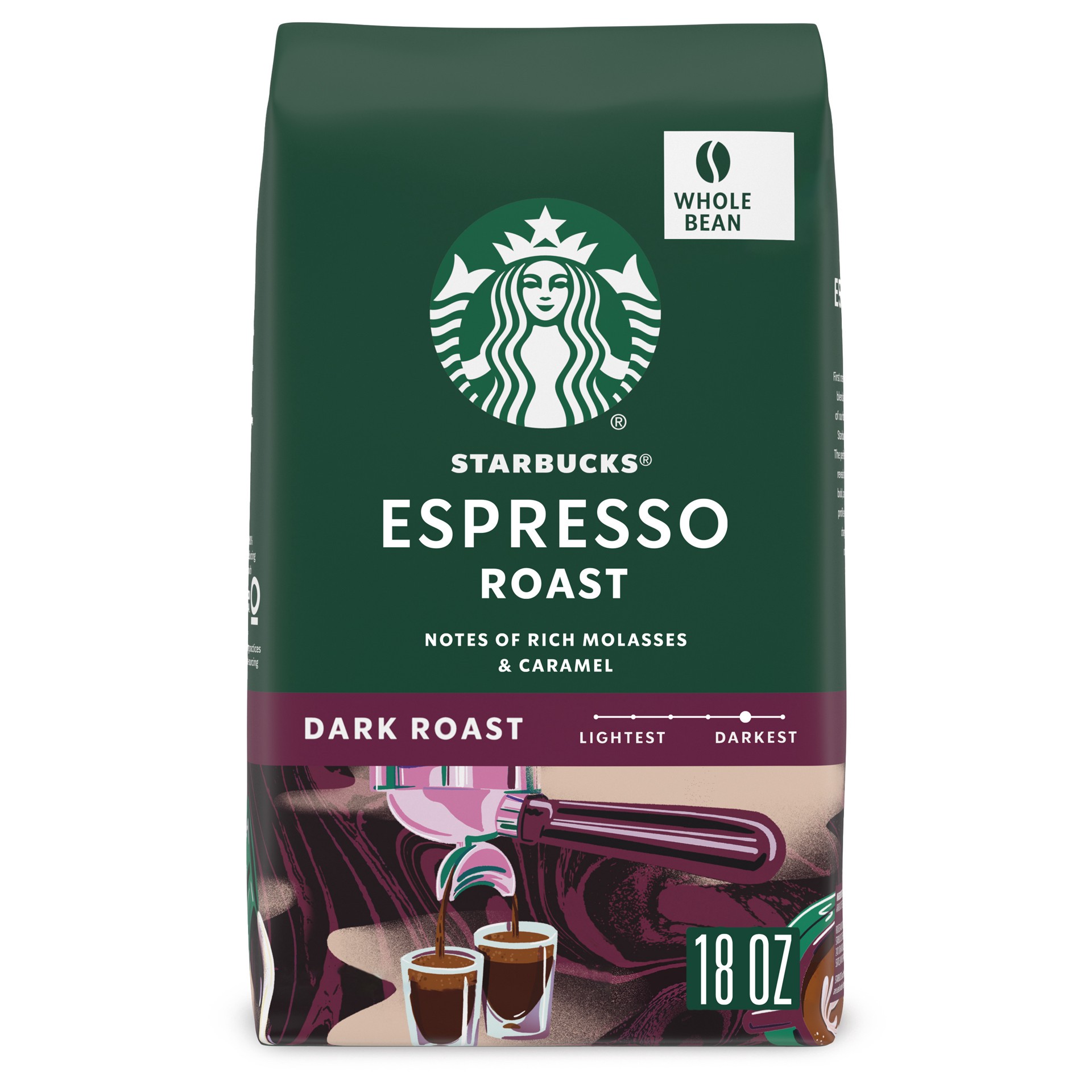 slide 1 of 13, Starbucks Whole Bean Coffee, Dark Roast Coffee, Espresso Roast, 100% Arabica, 1 bag (18 oz), 18 oz