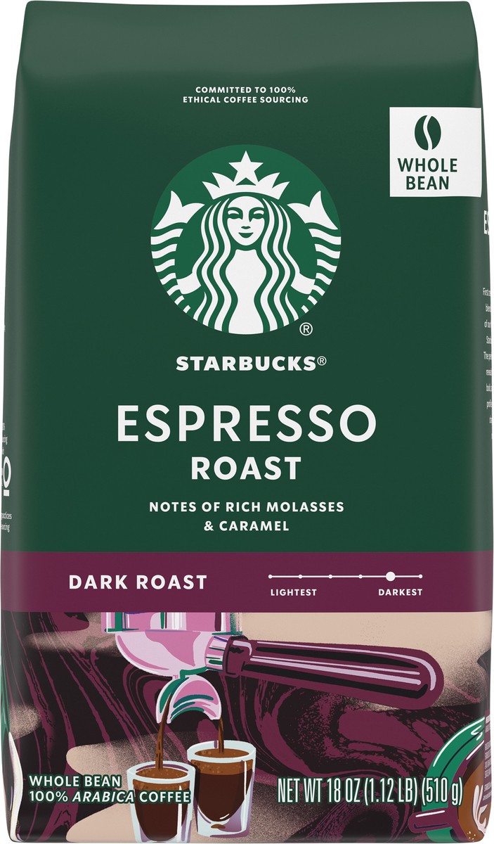 slide 1 of 13, Starbucks Dark Roast Whole Bean Coffee — Espresso Roast — 100% Arabica — 1 bag (18 oz.), 18 oz