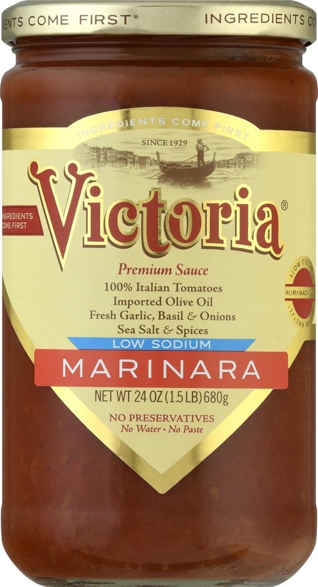 slide 1 of 12, Victoria Premium Low Sodium Marinara Sauce 24 oz, 24 oz