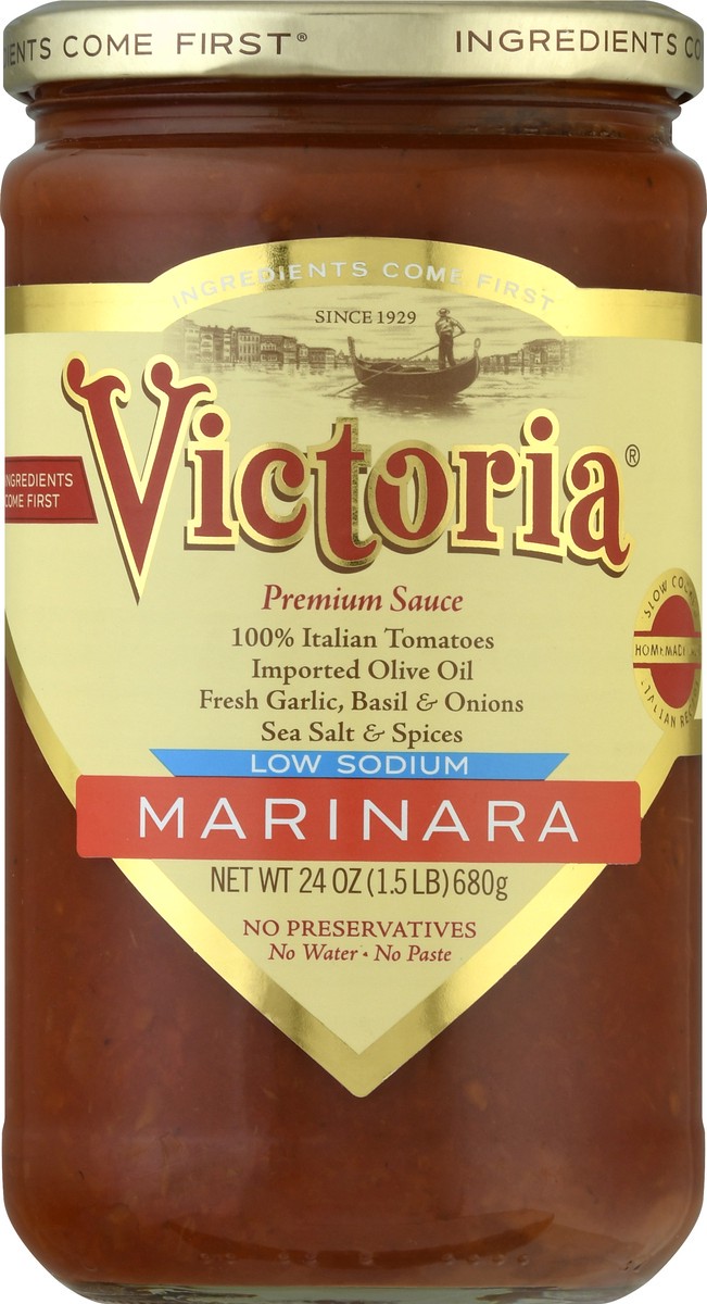 slide 10 of 12, Victoria Premium Low Sodium Marinara Sauce 24 oz, 24 oz