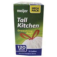 slide 3 of 9, Meijer Tall Kitchen Drawstring Bags Mega Pack Unscented, 13 gal, 120 ct