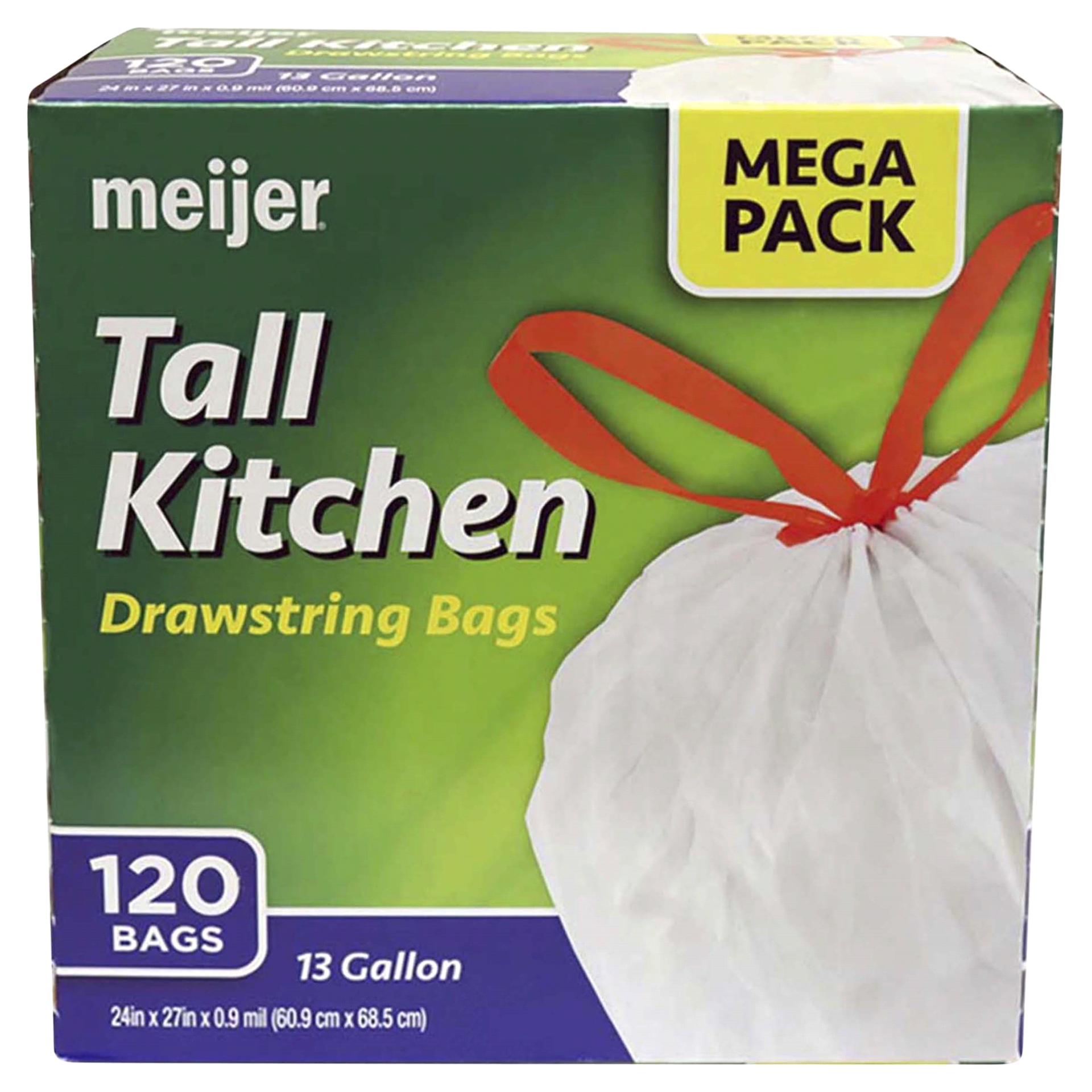 slide 1 of 9, Meijer Tall Kitchen Drawstring Bags Mega Pack Unscented, 13 gal, 120 ct