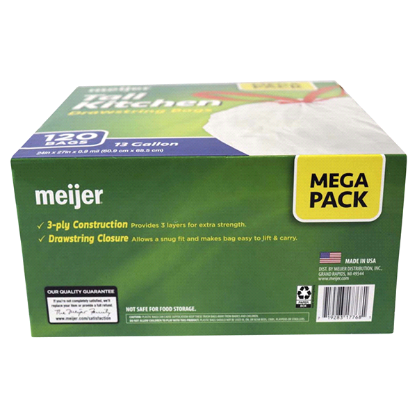 slide 8 of 9, Meijer Tall Kitchen Drawstring Bags Mega Pack Unscented, 13 gal, 120 ct