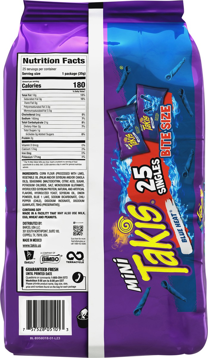 slide 4 of 12, Takis Extreme Blue Heat Tortilla Chips Mini Bite Size 25 - 1.23 oz Packages, 25 ct