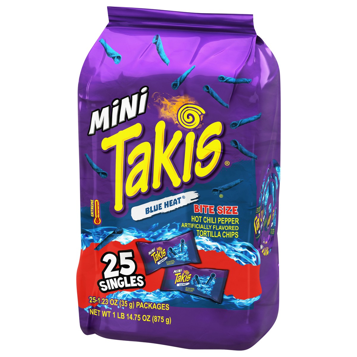 slide 2 of 12, Takis Extreme Blue Heat Tortilla Chips Mini Bite Size 25 - 1.23 oz Packages, 25 ct